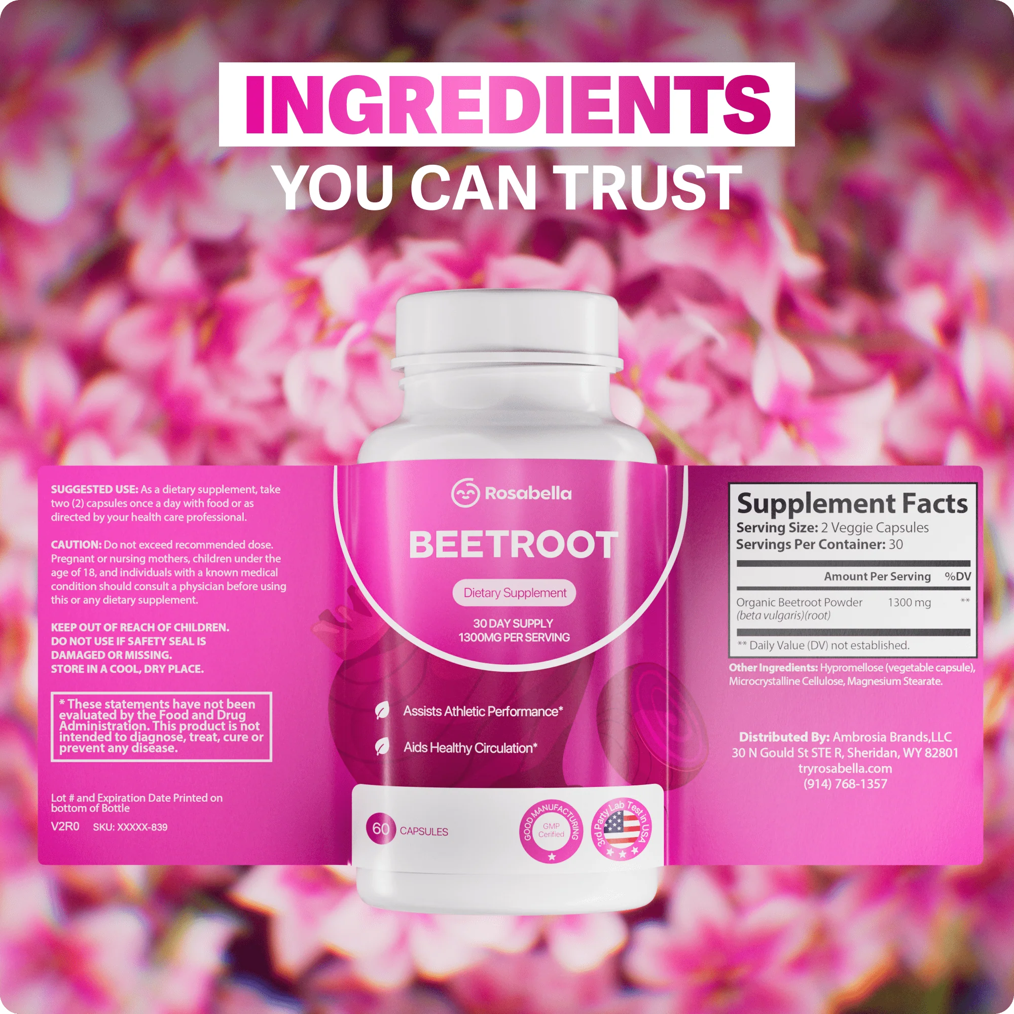 Rosabella Organic Beetroot Capsules (1300mg) for Blood Flow & Heart Health Bogo - Image 6